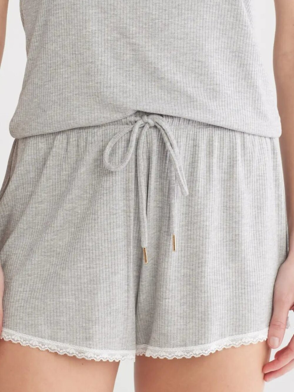 Honeydew Gray Revival Ribbed Short Pajamas S